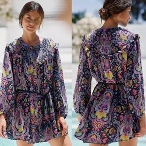 NWOT! Anthropologie Colorful Paisley Long Sleeve Boho Cover Up Tunic Size Small